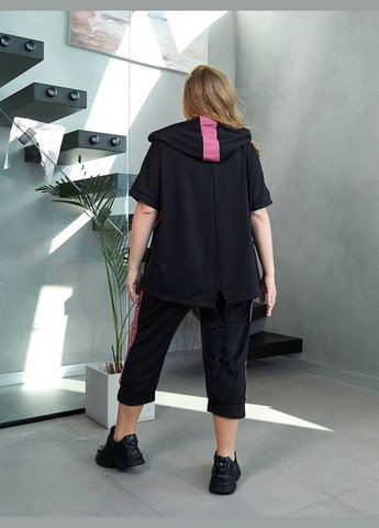 Женский летний спортивный костюм батал фрезово-чёрный с бриджами трикотаж больших размеров Bonita Спортивний костюм (328916807)