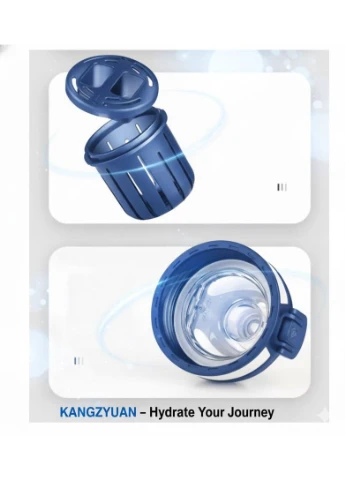 Спортивная бутылка KANGZYUAN 700 мл - Синяя Tritan BPA-free, ударопрочная эко-бутылка с трубочкой и ремешком No Brand (394191119)