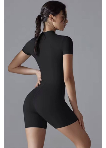 Комбинезон на змейке Soda комбинезон-шорты однотонный чёрный спортивный, повседневный микрофибра