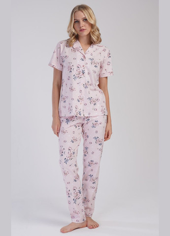 Светло-розовая всесезон пижама ( рубашка с коротким рукавом, брюки) рубашка + брюки Vienetta