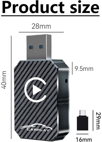 Беспроводной адаптер CarPlay XIXIXIAXIA Q1M конвертация из проводного Карплей Plug & Play USB-C iOS 12+ черный No Brand (340704731)