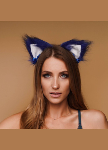 Меховые ушки кошки с бантиком, Синие с белым OKOVA (315148984)