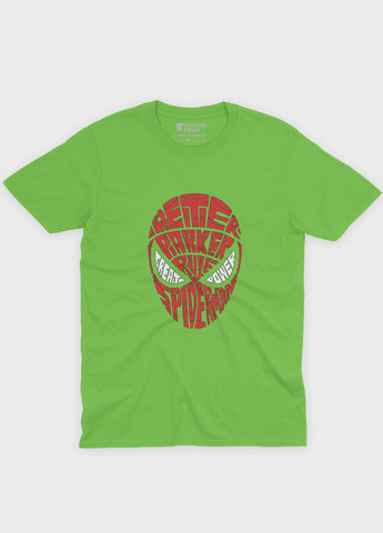 Салатова демісезонна футболка для хлопчика з принтом супергероя - людина-павук (ts001-1-kiw-006-014-002-b) Modno