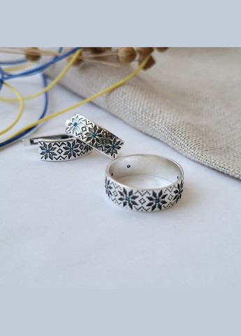 Срібна каблучка Вишиванка із Блакитними Каменями розмір срібло 925 проби чорнене 4670ч 2.70г No Brand (306742856)