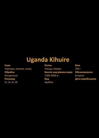 Кофе в зернах Uganda Kihuhire, 250 г Silka SV (307795753)