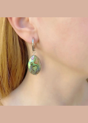 Серьги натуральный Халиотис d-8мм L-52мм фурнитура гипоаллерген Родий No Brand Підвіски (303723484)