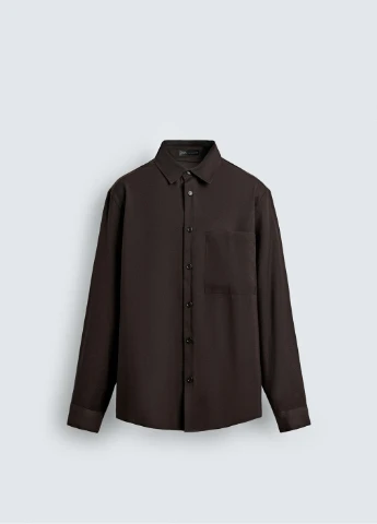 Коричневая рубашка однотонная Zara