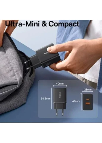 Сетевое зарядное устройство Cube Fast Charger Type-C+USB 30W Cluster Black EU (P10111404113-00) Baseus (392236598)