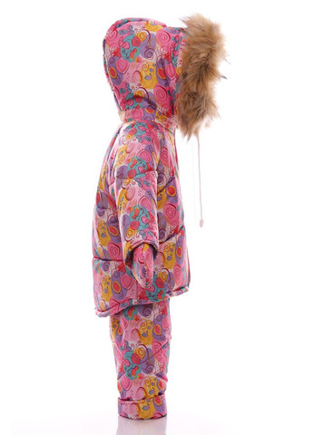 Розовый зимний комбинезон для девочки на холлофайбере с принтом галактики бэбик розовый с коричневым мехом 80 см (53016) BABYKROHA