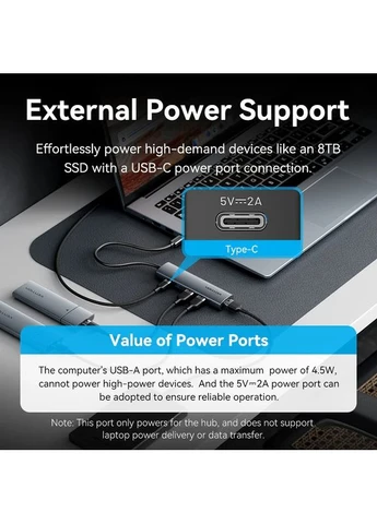 Хаб USB 3.0 Type-C -> 4xUSB 3.0/1xUSB-C, 5Gbps, Чорний Vention (393952292)
