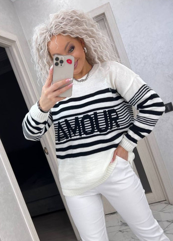 Молочный демисезонный теплый свитер со стильным принтом джемпер Allthings