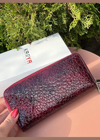 Кошелек женский на двух молниях натуральная кожа лак Турция бордовый Karya (341322937)