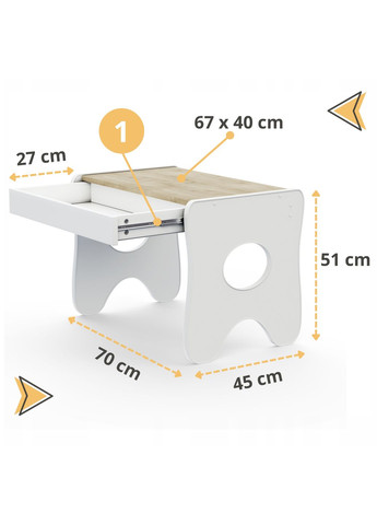 Столик та стільчик для дитини 70×45×51, дитячий гральний стіл та стілець, білий з деревом No Brand (360920164)