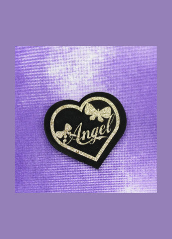 Нашивка из глитера "Angel" сердце черного цвета с золотом (714) No Brand (335811656)