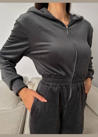 Жіночий комбінезон теплий повсякденний No Brand однотонний сірий повсякденний велюр