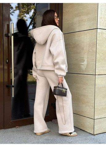 Костюм комплект Турецкая трехнить Перье на флисе,кофта на молнии с капюшоном и брюки со шнуровкой внизу Україна (363975957)