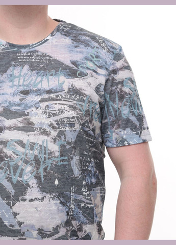 Зелена футболка чоловіча сіро-зелена пряма з принтом великий розмір з коротким рукавом Bagarda Пряма