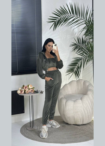 Костюм трійка велюровий топ,штани та кофта No Brand (341090118)
