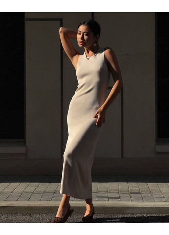 Бежевое кэжуал женский комплект: платье+кардиган Україна однотонное