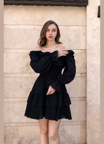 Черное повседневный, праздничный женское платье с воланами Avanti