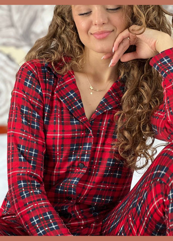 Червона всесезон піжама жіноча сорочка + брюки No Brand