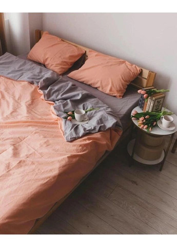 Постільна білизна полуторна Home Варена бавовна 20508 160х215 см персикова з сірим DUSHKA (327790654)