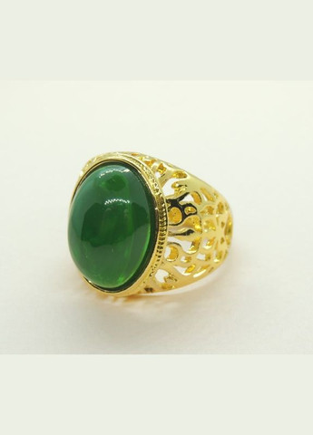 Кольцо с большим камнем печатка мед золото с зеленым овальным камнем и красивыми узорами р. регулируемый Fashion Jewelry (285110840)