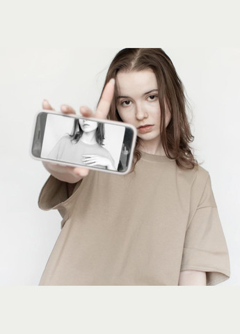 Бежевая футболка унисекс из хлопка оверсайз базовая прямого кроя большая без принта плотная широкая классика без швов однотонная No Brand - (316259273)