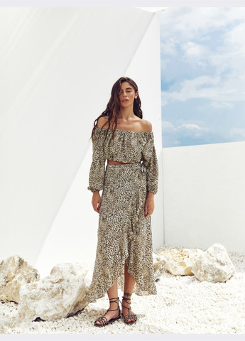 бежевый костюм в анималистичный принт с юбкой Dressa (301535400)