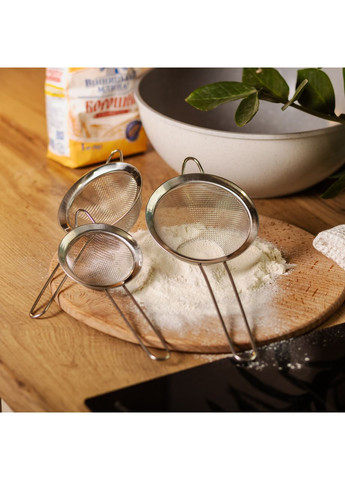 Набор ситечек 3 штуки для чая и муки из нержавеющей стали 8,10,12 см кухонные инструменты для просеивания ProDobro (364190663)