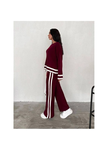 Жіночий в'язаний костюм бордо з білими смужками, Розмір Одягу One Size, Колір Бордо Park Karon (354697668)
