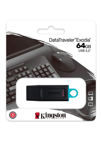 Флешдрайв DT Exodia 64GB USB 3.2 Black/Teal (DTX/64GB) Kingston (306581038)