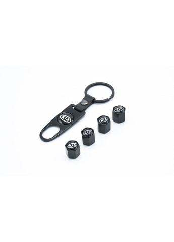 Ковпачки на ніпель, золотник з логотипом, Захисні металеві ЧОРНІ ковпачки для ніпелів автомобільних коліс (4 шт) Kia (360949524)