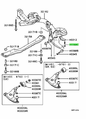 Болт нижнего рычага, оригинал MU140064 Аутлендер Mitsubishi (345737882)