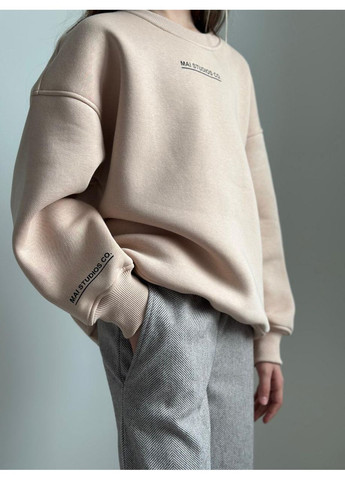 IRmAS свитшот подростковый на флисе однотонный бежевый спортивный, повседневный, кэжуал футер, трехнитка с начесом, трикотаж с начесом, трехнитка