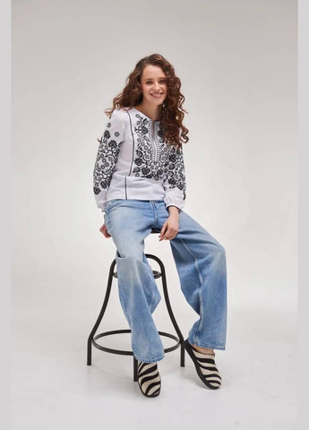 Жіноча вишиванка Владана біла з чорним MEREZHKA 3600 (303727487)