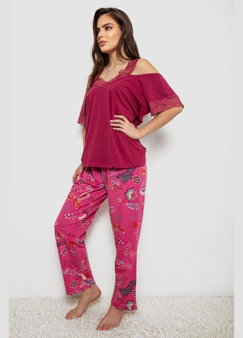 Бордова піжама жіноча з принтом, колір бордовий, 243r1600-015 Isik