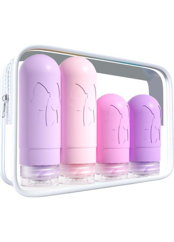 Набір дорожніх баночок для подорожей для косметики в прозорій косметичці силіконовий 4 шт 60 і 90 мл Фіолетовий 113_6_0_1С No Brand (371813638)