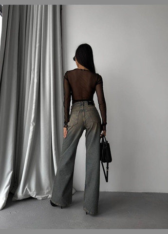 Жіночий чорний напівпрозорий лонгслів сітка з імітацією ліфа No Brand (315896797)