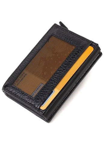 Картхолдер унисекс с автоматическим механизмом для карт и денег из натуральной кожи черный (sku_21936) No Brand (330012854)