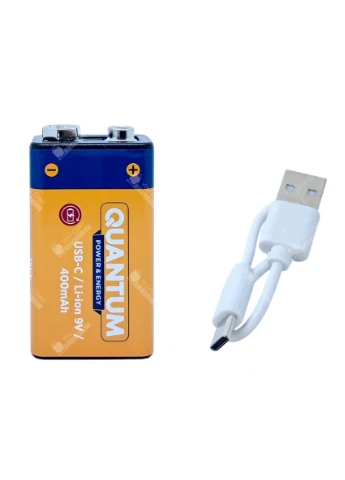 Акумулятор Li-Ion 9В "КРОНА" 400мАч з можливістю заряджання від USB (Type-C) Quantum (378286267)
