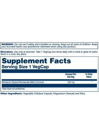 Monolaurin 500mg - 60 vcaps (До 10.26) Swanson (393404639)