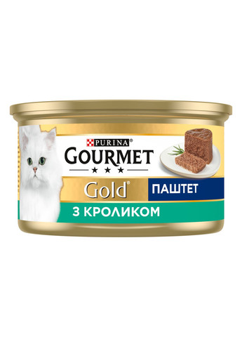 Вологий корм Gold для дорослих котів, паштет, з кроликом, 85 г Gourmet (330007543)