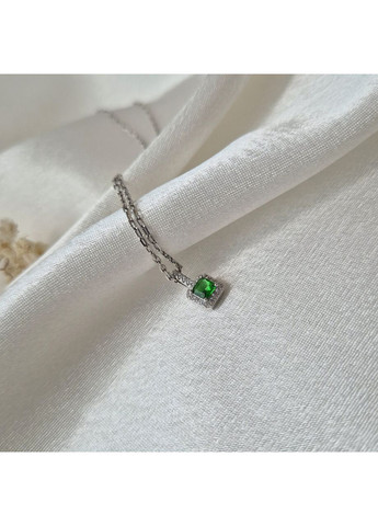 Серебряная подвеска Квадрат с Зеленым камнем серебро 925 пробы Родированное 6725р 0.72г No Brand (352243547)