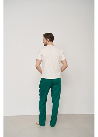 Пижама мужская футболка молочная + штаны лен зеленые Handy Wear (280931912)