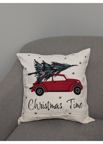 Новорічна наволочка "Автомобіль з ялинкою" 45х45 см No Brand (363188001)