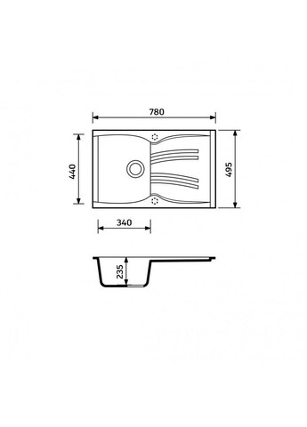 Кухонная мойка из искусственного камня/кварцевая 780х495х235мм, прямоугольная NEW LINE Серый (44180780495) Adamant (369798681)
