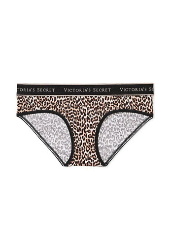 Трусики-хипстер женские Logo Cotton Lace-Waist Hiphugger Panty леопардовые L Victoria's Secret (316551493)