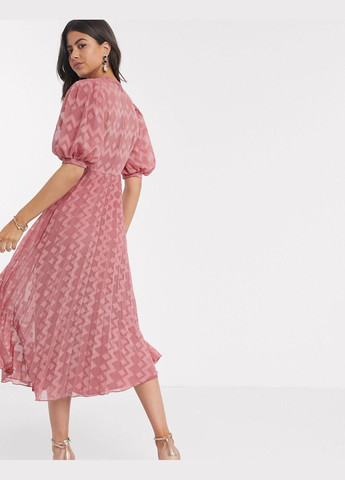 Рожева сукня міді з пишними рукавами Asos