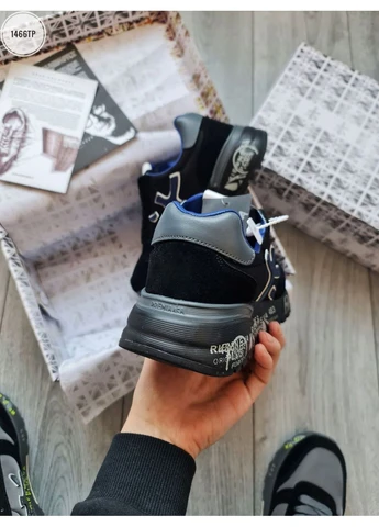 Чорні кросівки чоловічі premiata mick black/blue преміата чорні демісезон No Brand